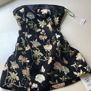 Floral Strapless Black Dress